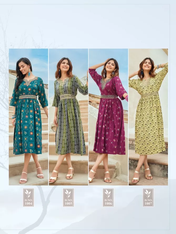 Cindrella By Wanna Neck Embroidery Rayon Designer Kurtis Wholesale Market In Surat

